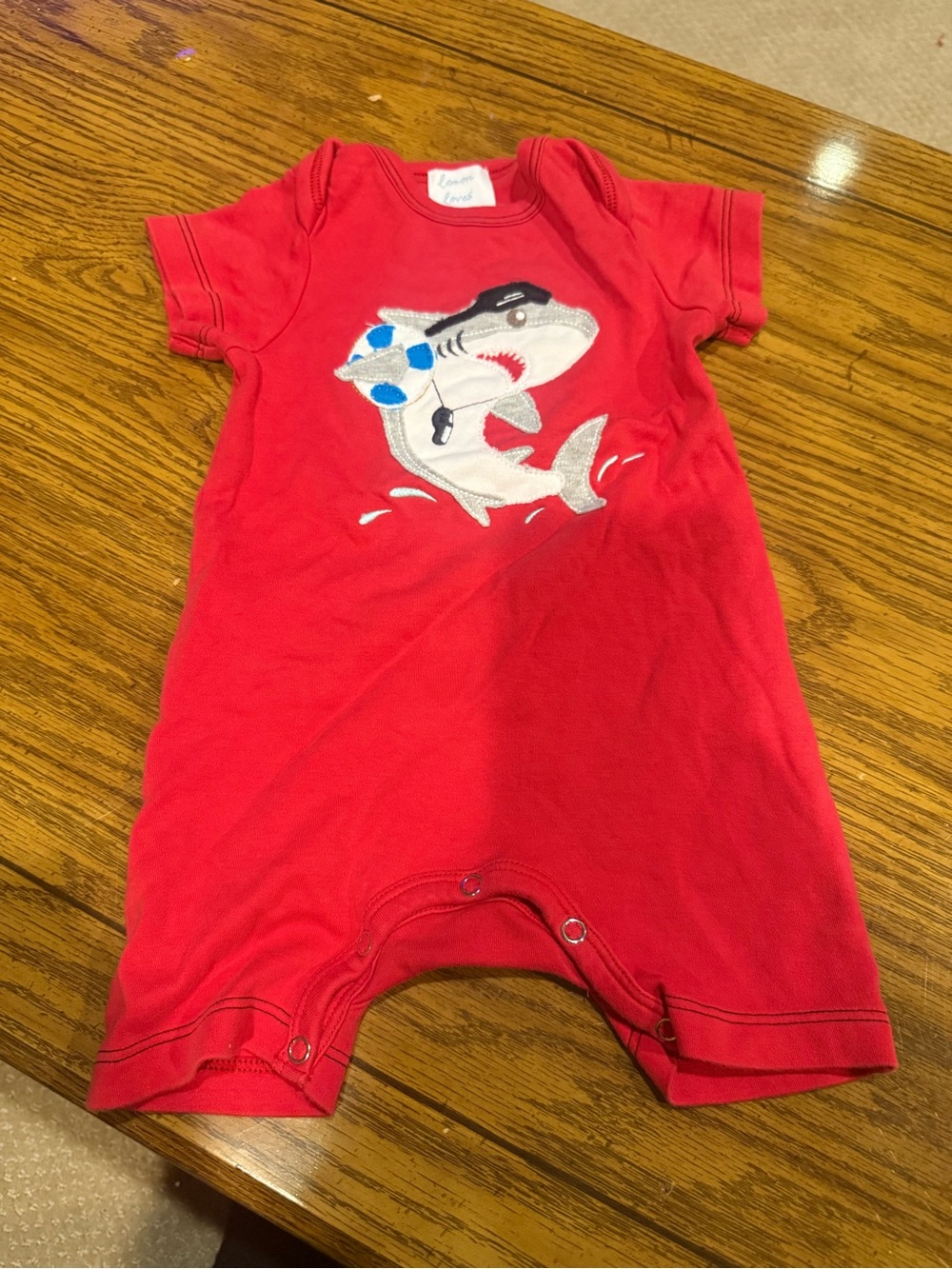 6 for $10 Red Shark Short-Sleeve Baby One-Piece Romper